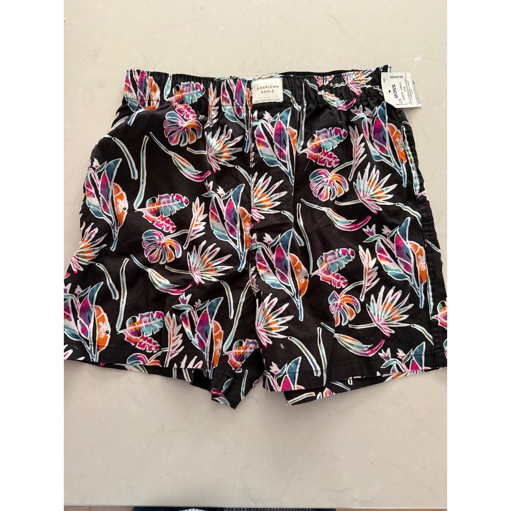 American Eagle Mens Tropical Floral Boxer Shorts Black XS 26-28‎ Cotton Stretch